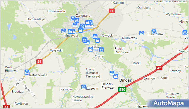 mapa Osiny gmina Dmosin, Osiny gmina Dmosin na mapie Targeo