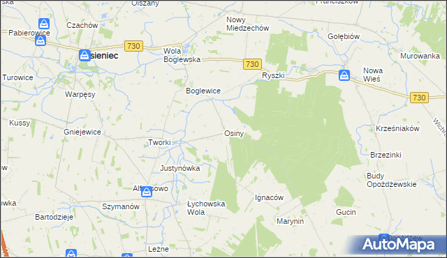mapa Osiny gmina Jasieniec, Osiny gmina Jasieniec na mapie Targeo