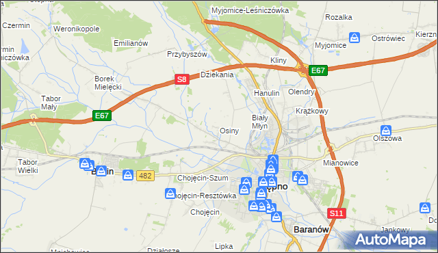 mapa Osiny gmina Kępno, Osiny gmina Kępno na mapie Targeo