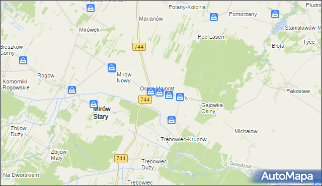 mapa Osiny gmina Mirzec, Osiny gmina Mirzec na mapie Targeo