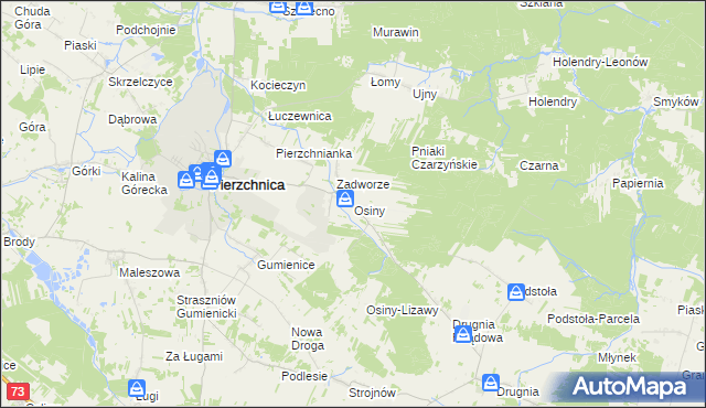 mapa Osiny gmina Pierzchnica, Osiny gmina Pierzchnica na mapie Targeo