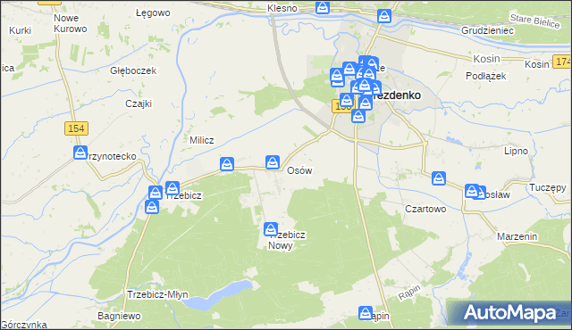 mapa Osów gmina Drezdenko, Osów gmina Drezdenko na mapie Targeo