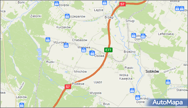 mapa Osowa gmina Sobków, Osowa gmina Sobków na mapie Targeo