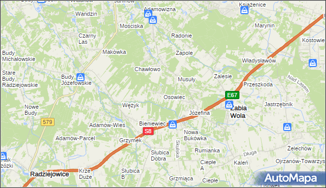 mapa Osowiec gmina Żabia Wola, Osowiec gmina Żabia Wola na mapie Targeo