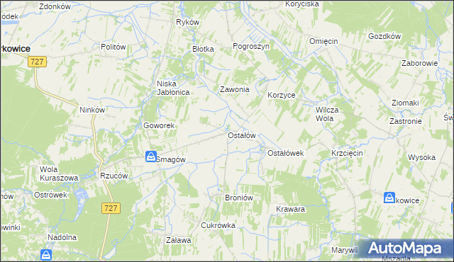 mapa Ostałów gmina Chlewiska, Ostałów gmina Chlewiska na mapie Targeo