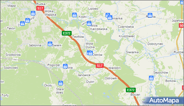 mapa Ostrów gmina Celestynów, Ostrów gmina Celestynów na mapie Targeo