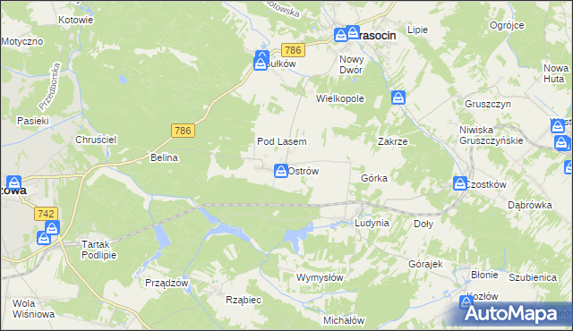 mapa Ostrów gmina Krasocin, Ostrów gmina Krasocin na mapie Targeo