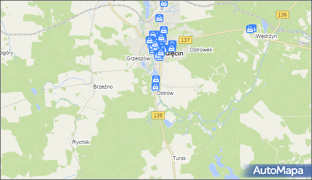 mapa Ostrów gmina Sulęcin, Ostrów gmina Sulęcin na mapie Targeo