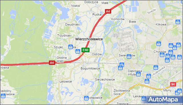 mapa Ostrów gmina Wierzchosławice, Ostrów gmina Wierzchosławice na mapie Targeo