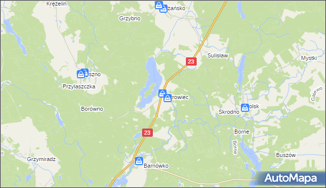 mapa Ostrowiec gmina Dębno, Ostrowiec gmina Dębno na mapie Targeo