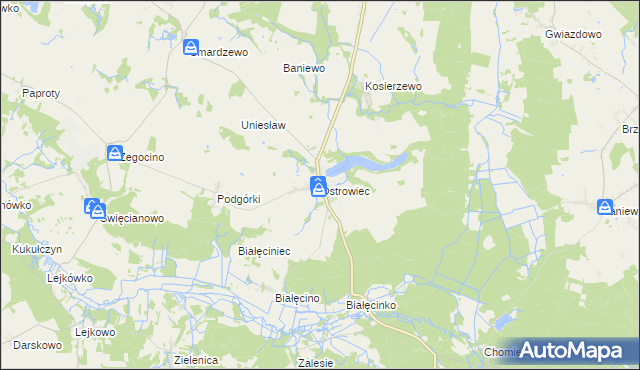 mapa Ostrowiec gmina Malechowo, Ostrowiec gmina Malechowo na mapie Targeo