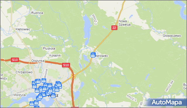 mapa Ostrowiec gmina Wałcz, Ostrowiec gmina Wałcz na mapie Targeo