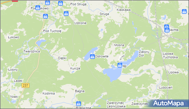 mapa Ostrowite gmina Czersk, Ostrowite gmina Czersk na mapie Targeo