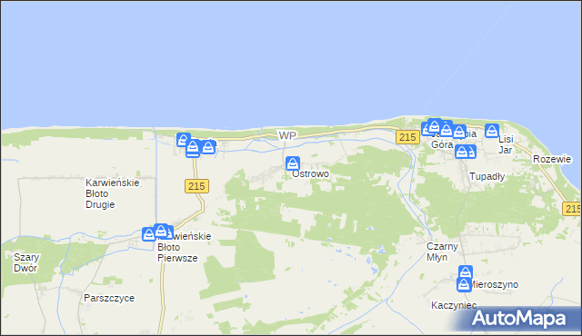 mapa Ostrowo gmina Władysławowo, Ostrowo gmina Władysławowo na mapie Targeo