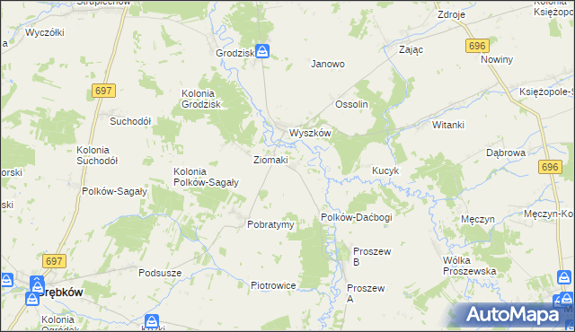 mapa Oszczerze, Oszczerze na mapie Targeo