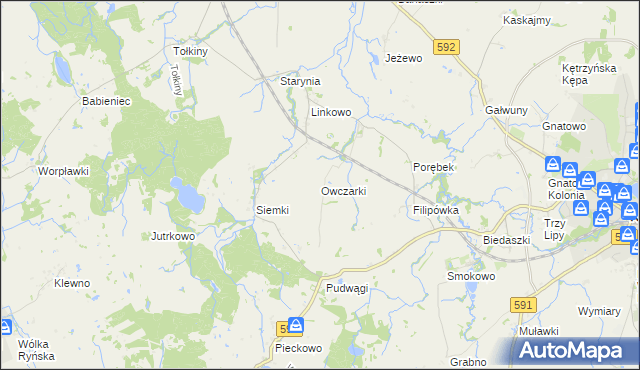 mapa Owczarki gmina Kętrzyn, Owczarki gmina Kętrzyn na mapie Targeo