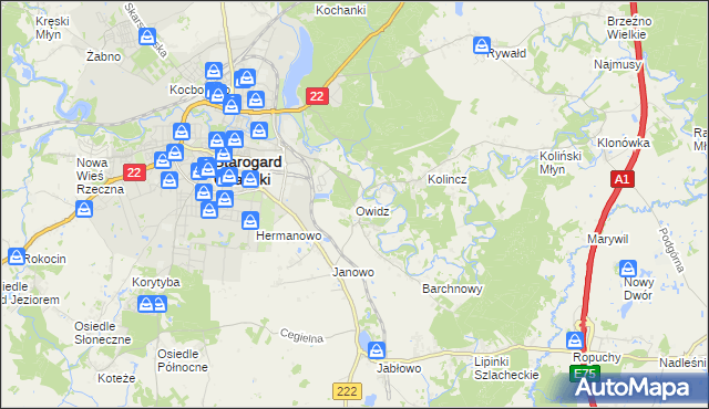mapa Owidz, Owidz na mapie Targeo