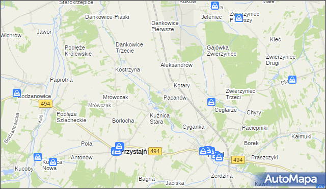 mapa Pacanów gmina Panki, Pacanów gmina Panki na mapie Targeo
