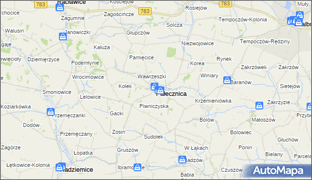 mapa Pałecznica powiat proszowicki, Pałecznica powiat proszowicki na mapie Targeo