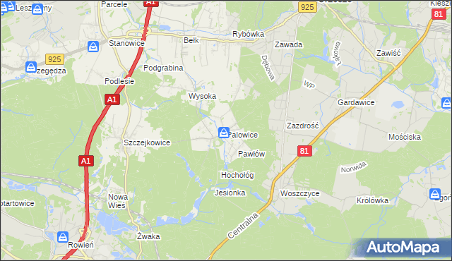 mapa Palowice, Palowice na mapie Targeo