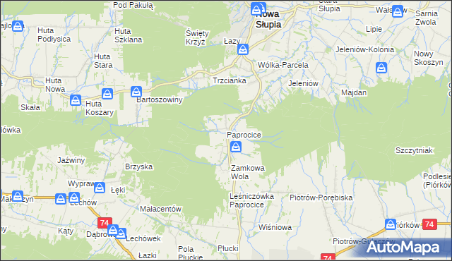 mapa Paprocice, Paprocice na mapie Targeo