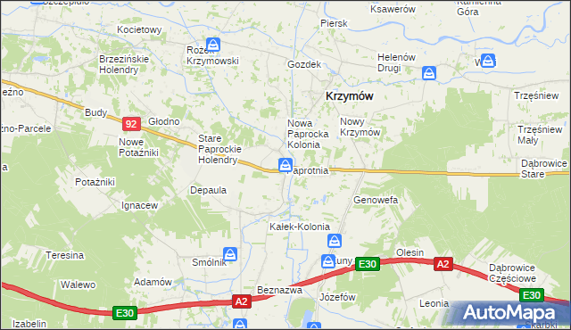 mapa Paprotnia gmina Krzymów, Paprotnia gmina Krzymów na mapie Targeo