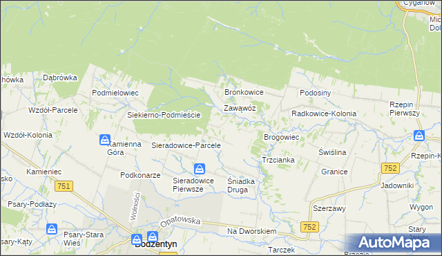 mapa Parcele gmina Bodzentyn, Parcele gmina Bodzentyn na mapie Targeo