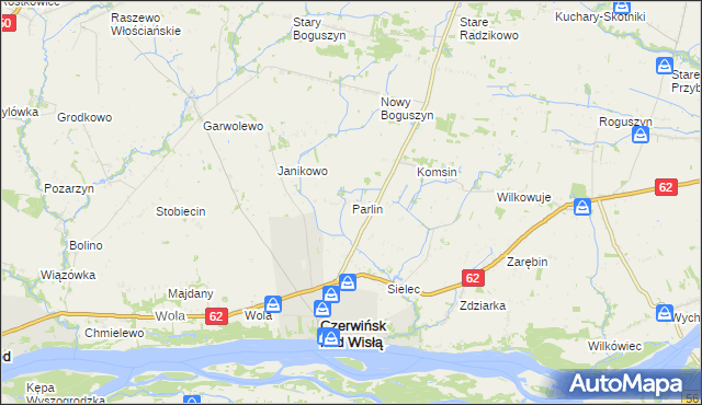 mapa Parlin gmina Czerwińsk nad Wisłą, Parlin gmina Czerwińsk nad Wisłą na mapie Targeo