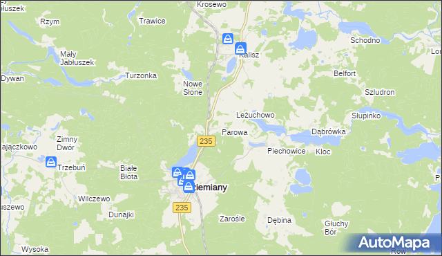 mapa Parowa gmina Dziemiany, Parowa gmina Dziemiany na mapie Targeo