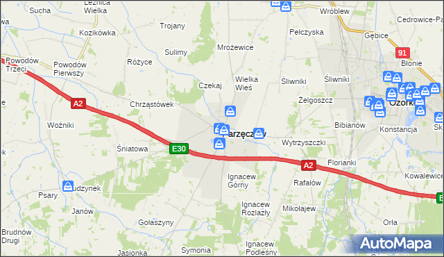 mapa Parzęczew powiat zgierski, Parzęczew powiat zgierski na mapie Targeo
