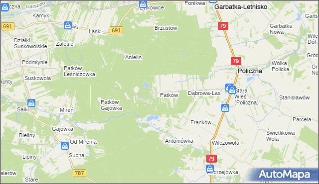 mapa Patków gmina Policzna, Patków gmina Policzna na mapie Targeo