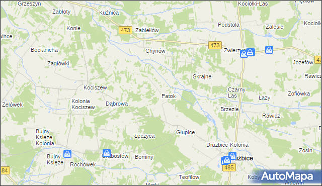 mapa Patok gmina Drużbice, Patok gmina Drużbice na mapie Targeo