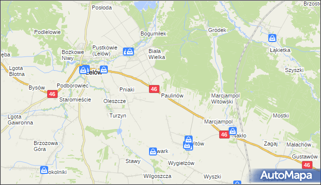 mapa Paulinów gmina Lelów, Paulinów gmina Lelów na mapie Targeo