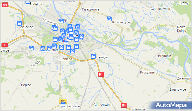 mapa Pawłów gmina Skarbimierz, Pawłów gmina Skarbimierz na mapie Targeo
