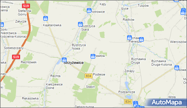 mapa Pawłów gmina Strzyżewice, Pawłów gmina Strzyżewice na mapie Targeo