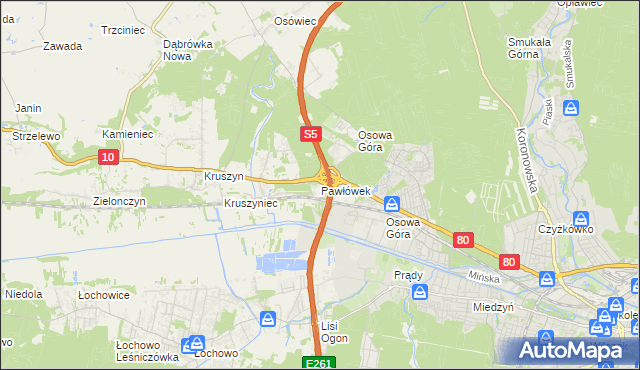 mapa Pawłówek gmina Sicienko, Pawłówek gmina Sicienko na mapie Targeo