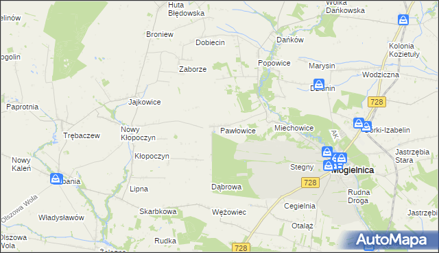 mapa Pawłowice gmina Mogielnica, Pawłowice gmina Mogielnica na mapie Targeo