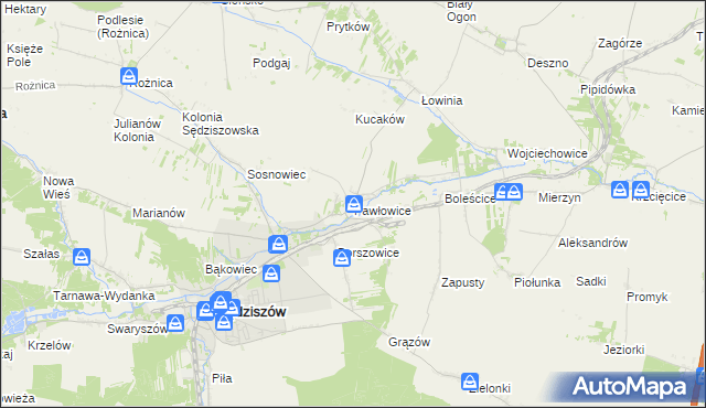mapa Pawłowice gmina Sędziszów, Pawłowice gmina Sędziszów na mapie Targeo
