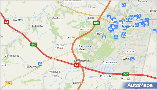 mapa Pawłowice Małe gmina Krotoszyce, Pawłowice Małe gmina Krotoszyce na mapie Targeo