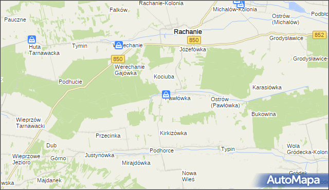mapa Pawłówka gmina Rachanie, Pawłówka gmina Rachanie na mapie Targeo