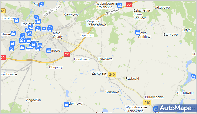 mapa Pawłowo gmina Chojnice, Pawłowo gmina Chojnice na mapie Targeo