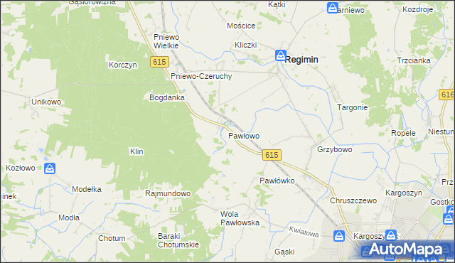 mapa Pawłowo gmina Regimin, Pawłowo gmina Regimin na mapie Targeo