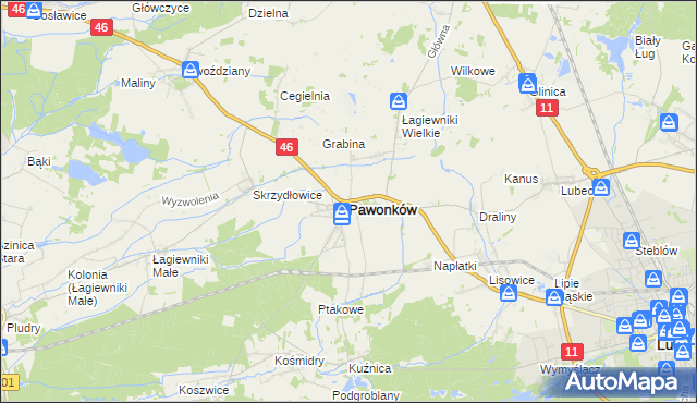 mapa Pawonków, Pawonków na mapie Targeo