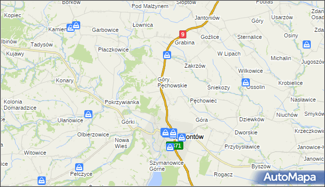 mapa Pęchów, Pęchów na mapie Targeo