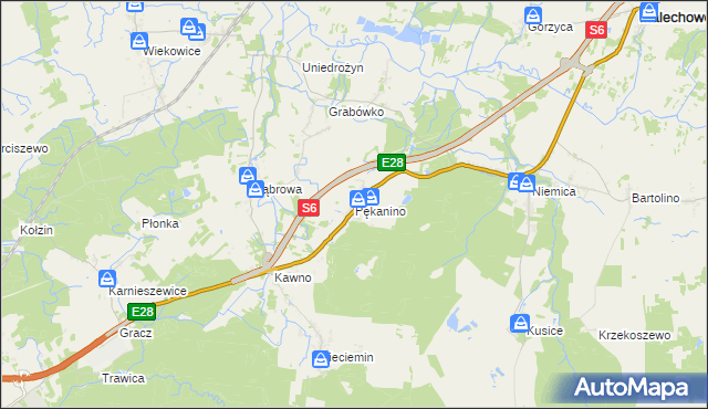 mapa Pękanino gmina Malechowo, Pękanino gmina Malechowo na mapie Targeo