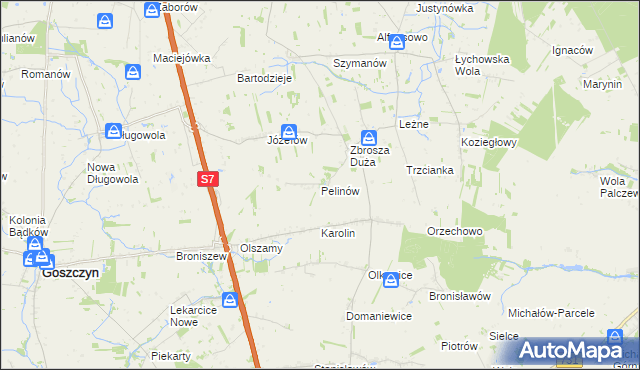 mapa Pelinów gmina Promna, Pelinów gmina Promna na mapie Targeo