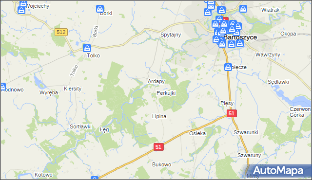 mapa Perkujki, Perkujki na mapie Targeo