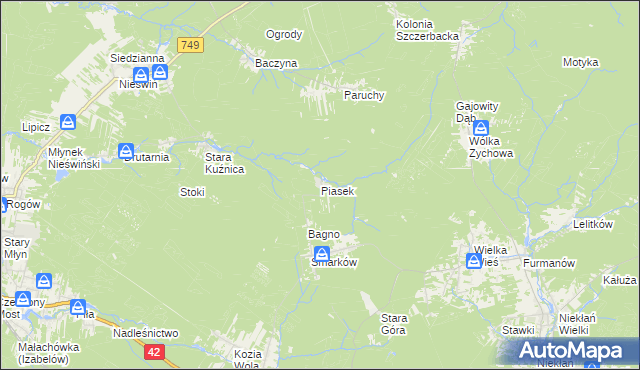 mapa Piasek gmina Stąporków, Piasek gmina Stąporków na mapie Targeo