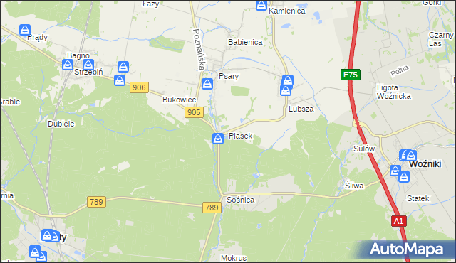 mapa Piasek gmina Woźniki, Piasek gmina Woźniki na mapie Targeo