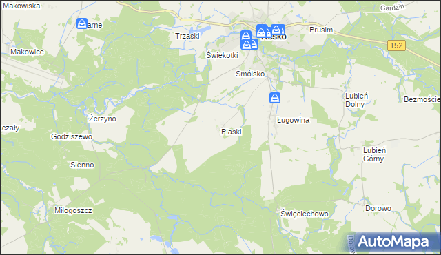 mapa Piaski gmina Resko, Piaski gmina Resko na mapie Targeo